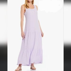 NEW Calvin Klein Lavender Scoop Neck Cotton Gauze Tiered Maxi Dress Medium